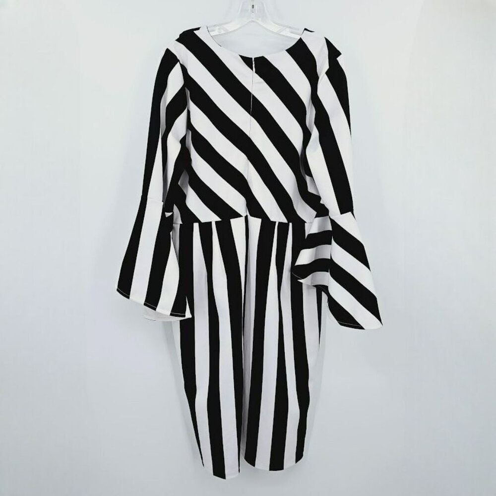 Eloquii Dress 16 Black White Stripe Flare Sleeve Body Hugging Bodycon Scuba Plus - Picture 11 of 13